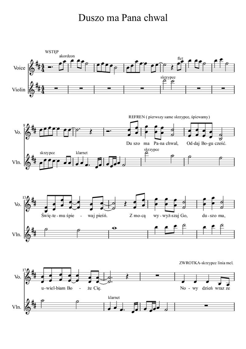 Utwór Duszo ma Pana chwal